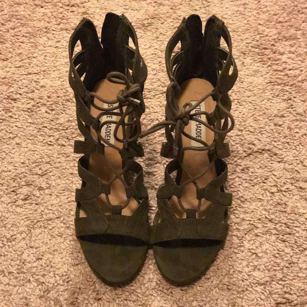 Steve Madden Olive Green Caged Wedges